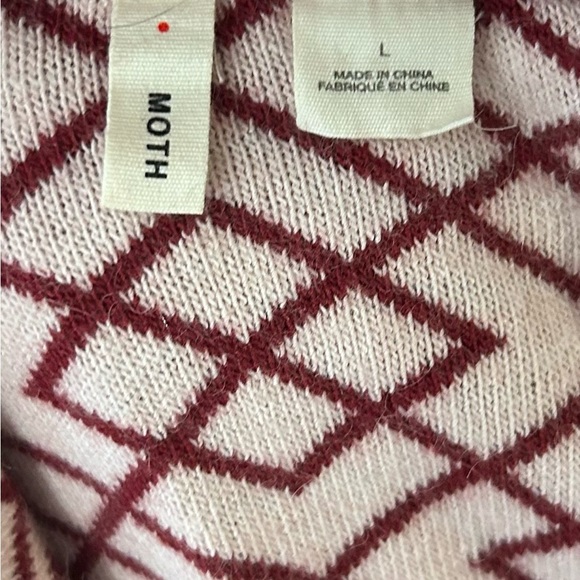 Anthropologie Moth Magenta & Pink Geometric Cowl Neck Classic Soft Sweater Sz L - Picture 2 of 6